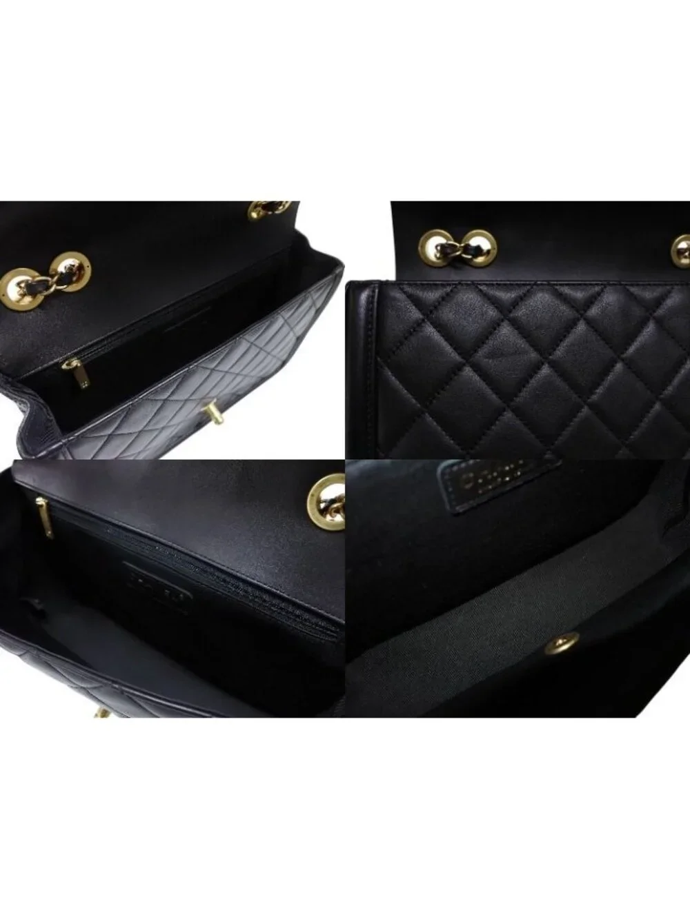 Chanel S Flap Chain Shoulder Bag CC Logo Lambskin Black Gold